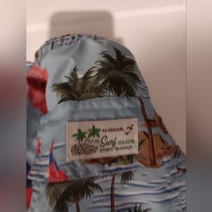 Original US surf club swim trunks blue pink flamingos palm trees